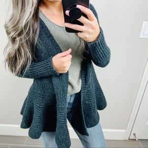 DEREK LAM 10 Crosby Peplum Ruffle Cardigan in Dark Navy Size M